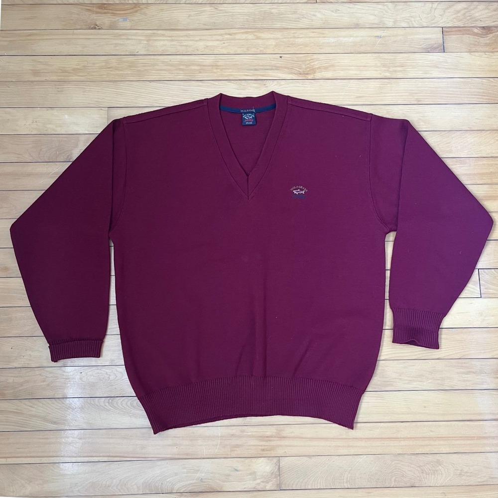 Paul & Shark Yachting Marine Burgundy V-Neck Sweater Made in Italy Mens Large